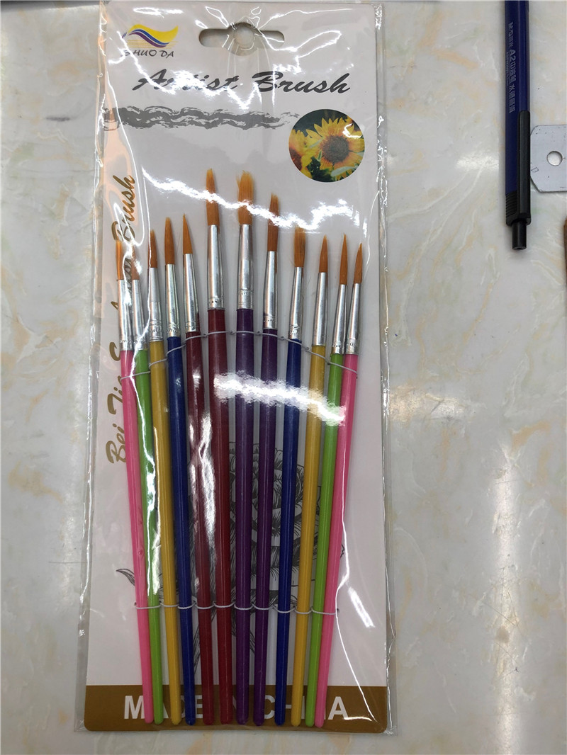尖头尼龙毛塑料杆水粉画笔颜料笔美术专用