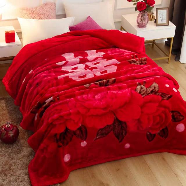 毛毯大红色结婚用毛毯喜被陪嫁送礼10斤双人被子冬季加厚毯子图