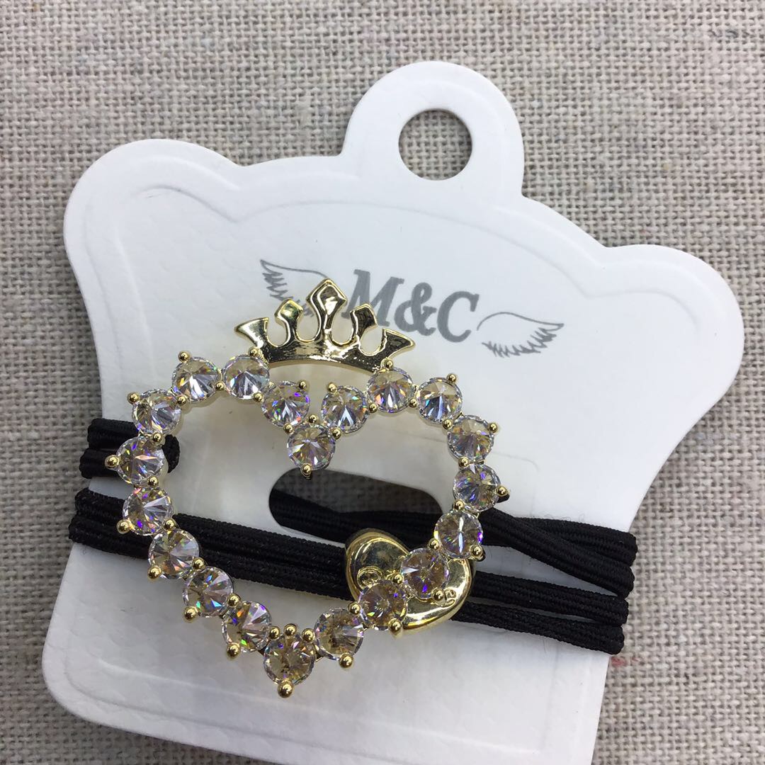 Korean-style diamond-encrusted crown heart-shaped double-strand nylon black rubber band Specification image