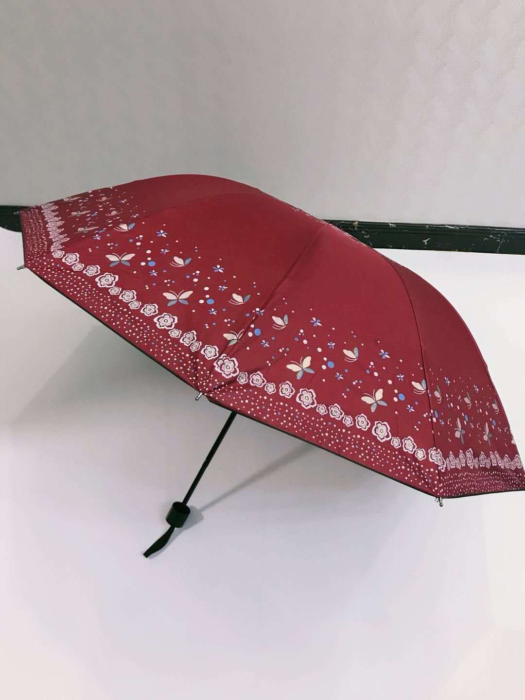 Sun umbrella for women, UV protection, folding, wind-resistant, weather-resistant black rubber sunshade and sun protection umbrella