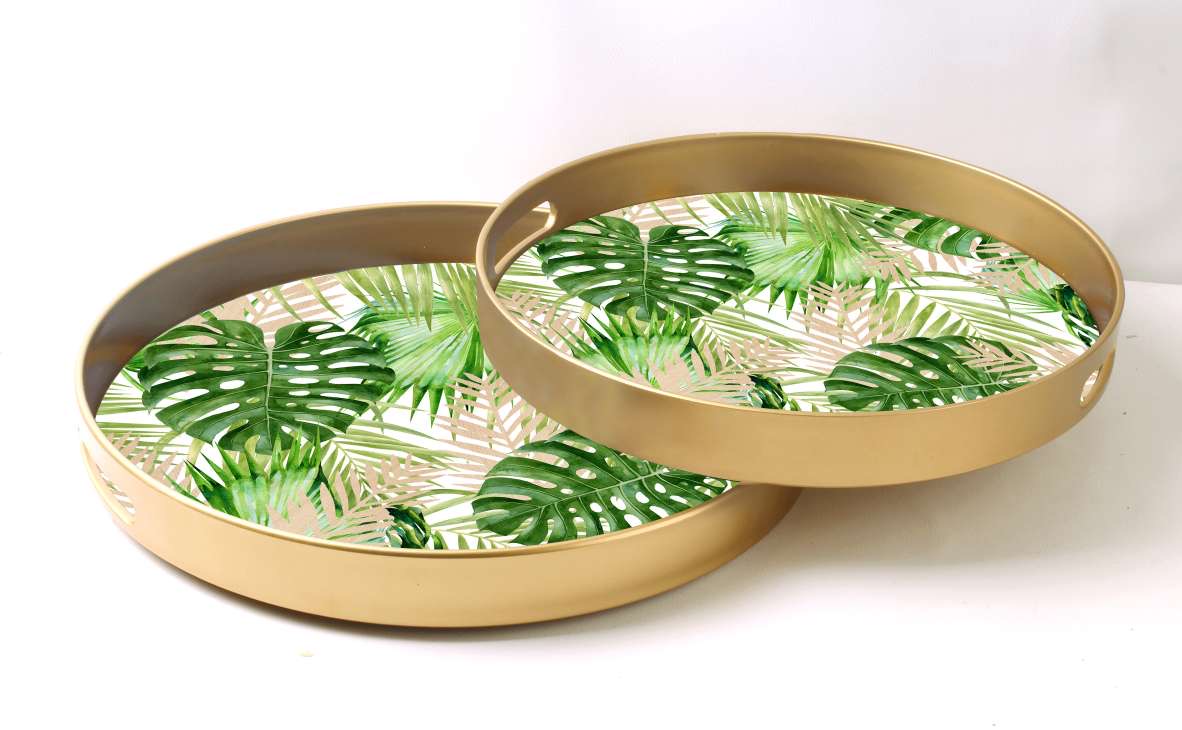 绿植图案有机玻璃镜面托盘个性时尚装饰托盘