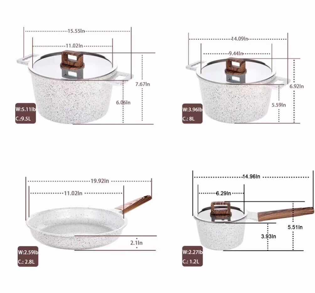 16-piece beveled kitchenware set: soup pot, wok and frying pan Specification image