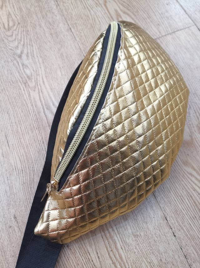 Gold Pu Waterproof Multi-Functional Fanny Pack Ladies Large Capacity Money Collection Business Fanny Pack details Picture