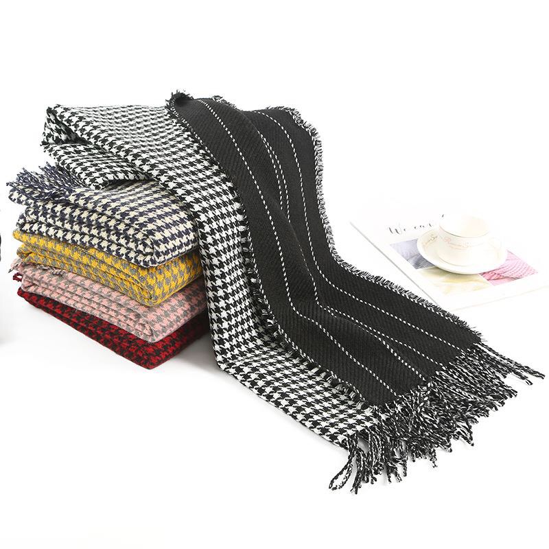 女士时尚潮流百搭爆款双面多色千鸟格围巾披肩
