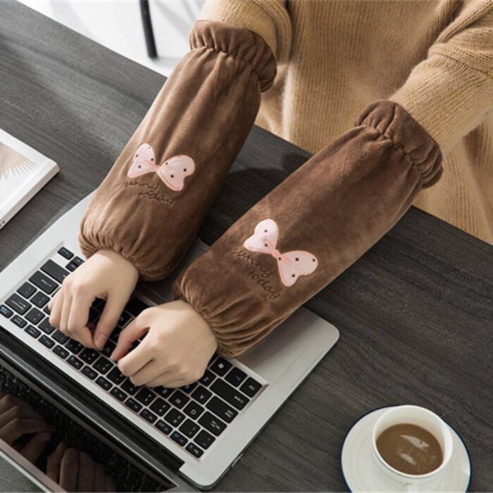 Korean version of the cute cuff-sleeve adult male office sleeves students hand sleeves plush autumn winter sleeve bow thumbnail