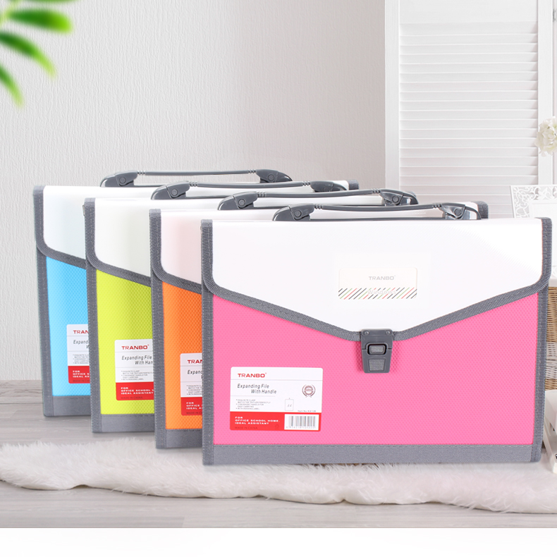 Full standard A4 size 13-layer solid color double-color stitching accordion bag thumbnail