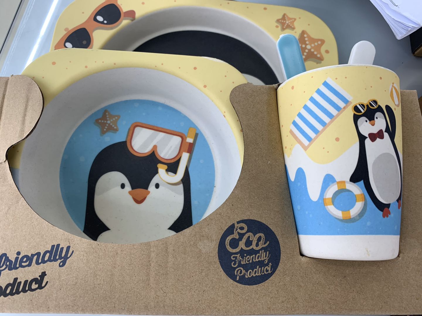 Cartoon Penguin Children Full Family Dining Plate Divided Into Three Tray