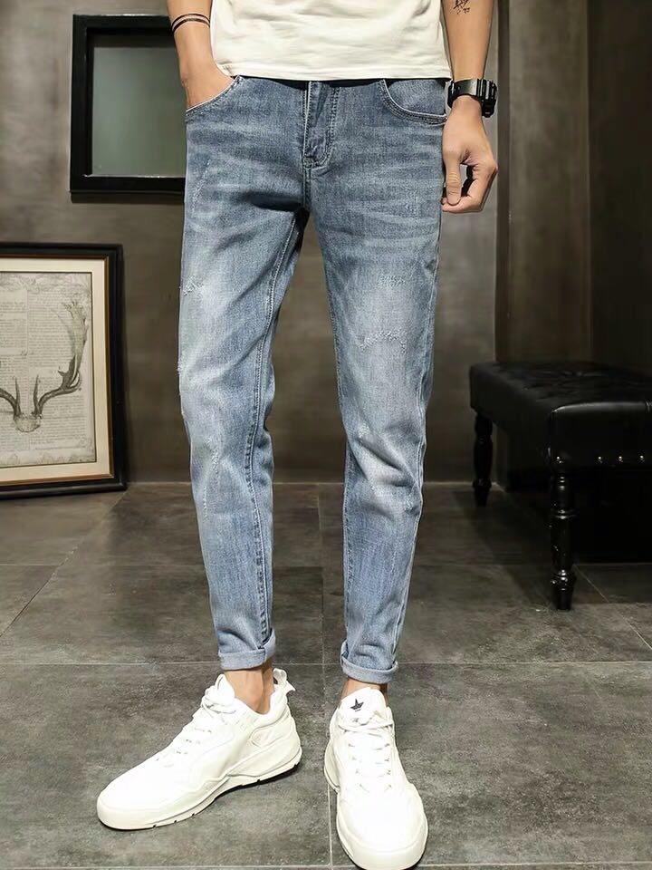 New Korean-style trendy and versatile trousers, slim-fitting skinny pants, light colors