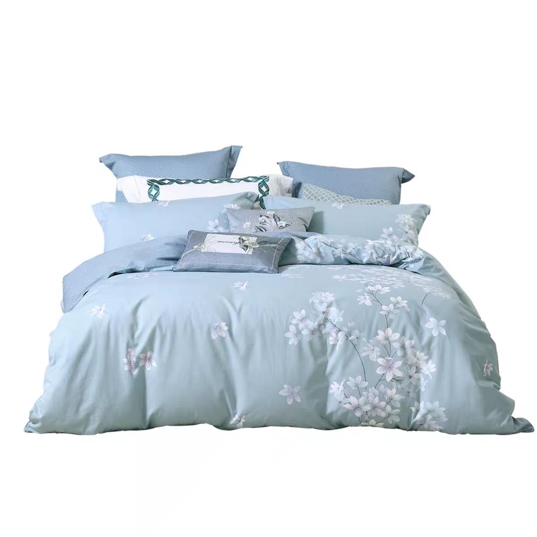 All Cotton Cotton 4-Piece Bedding Set Blue Quilt Set Floral Dance Secluded Bedding Specification drawing