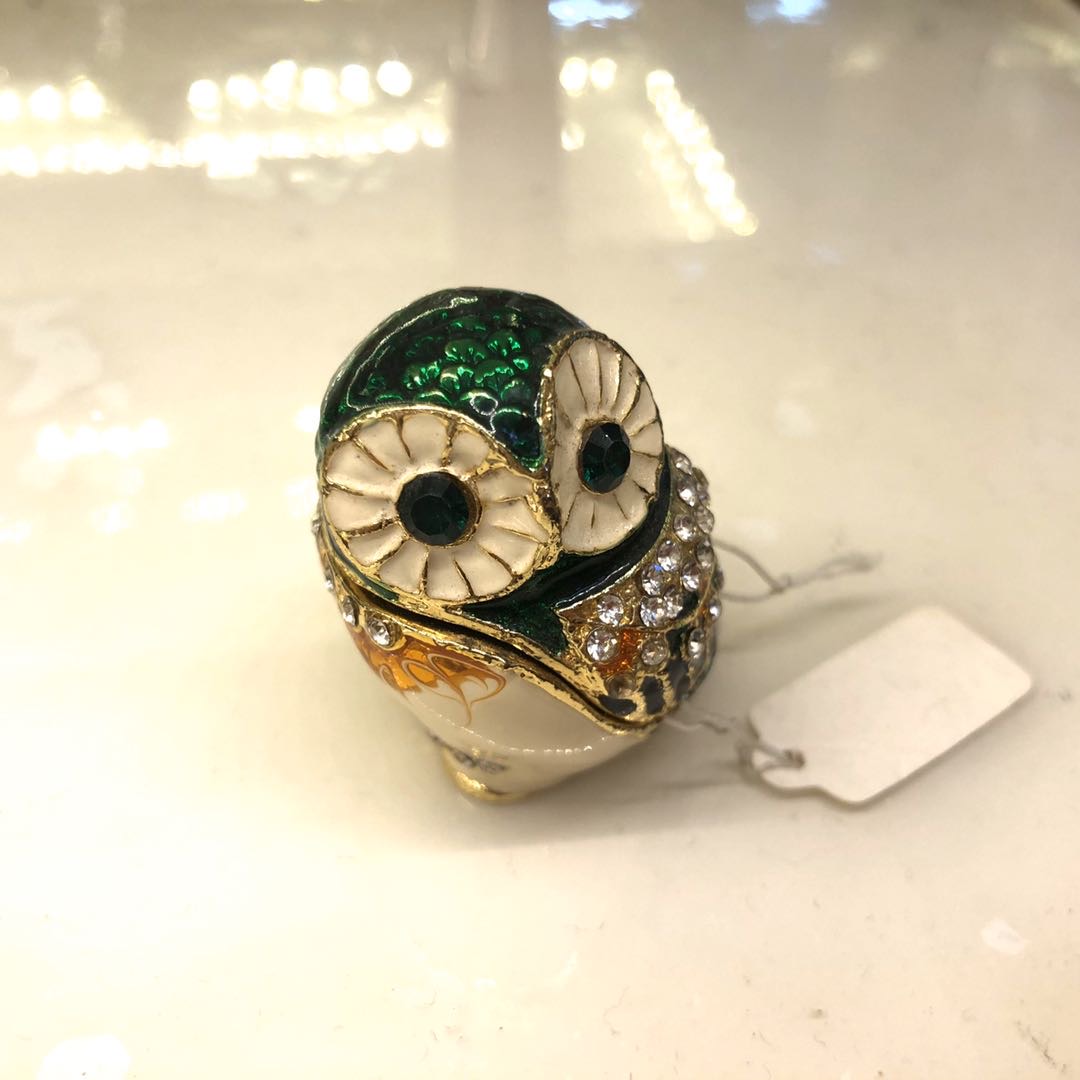 迷你猫头鹰合金首饰盒婚庆礼品摆件工艺品镶嵌水晶摆件