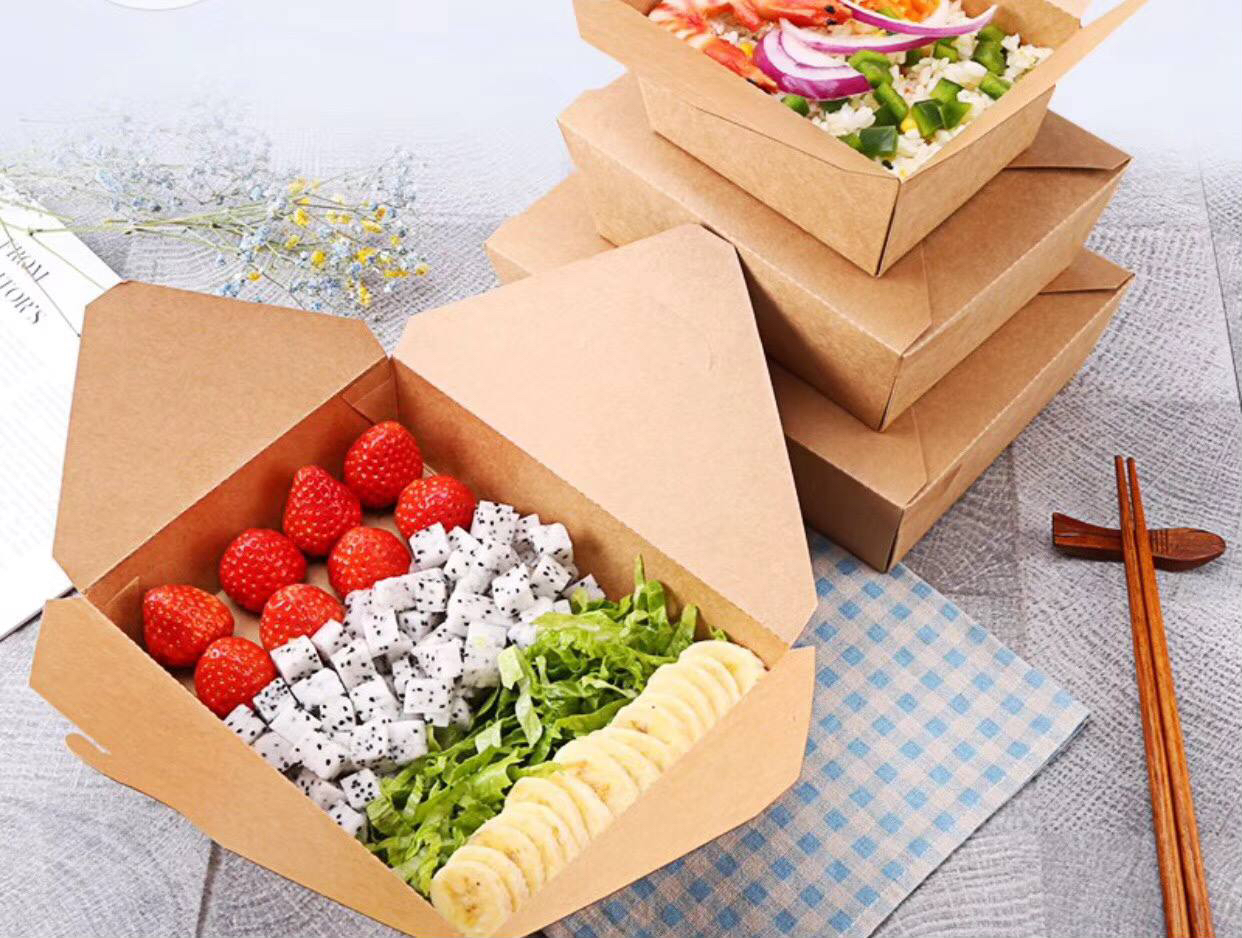 旭尔包装纸类包装容器纸盒牛皮纸 一次性打包盒餐饮长方形餐盒纸质外卖纸盒便当饭盒水果盒