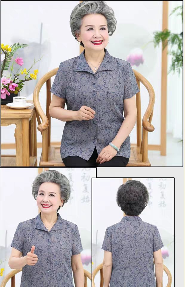 Summer clothes for middle-aged and elderly people, women aged 70 to 80, short-sleeved for grandmothers, loose T-shirt sets for mothers, elderly clothes for wives details Picture