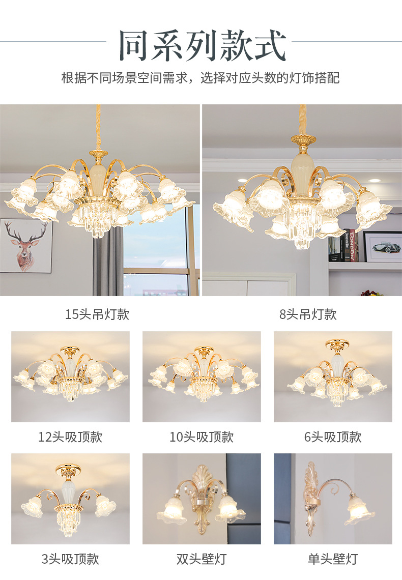 欧式吊灯客厅餐厅玻璃大厅灯奢华大气家用简约现代轻奢水晶吊灯细节图
