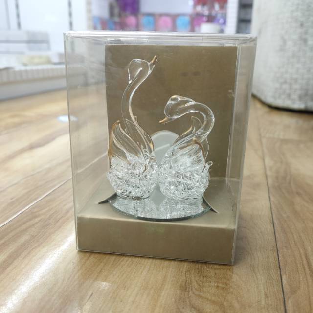 玻璃工艺创意白天鹅情侣礼品精美礼盒装玻璃拉丝工艺品 家居摆件装饰特色礼物