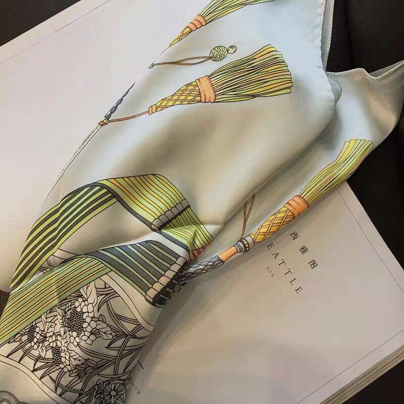 String Fringe Printed 90 Square Silk Scarf Feminine Imitation Silk Satin details Picture
