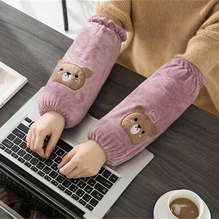 韩版女可爱袖套长款成人男办公工作套袖学生手袖头毛绒秋冬季护袖小熊