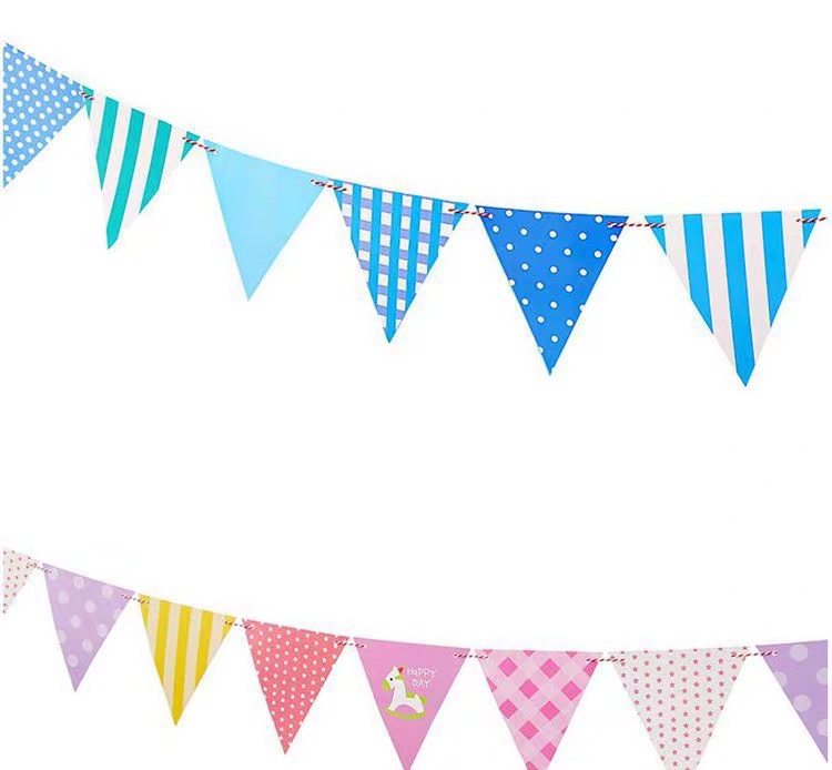 Xingyu Craft Decoration Creative Christmas Festival Party Decoration Triangular Flag DIY Paper Latte Art Colorful Flag Specification image