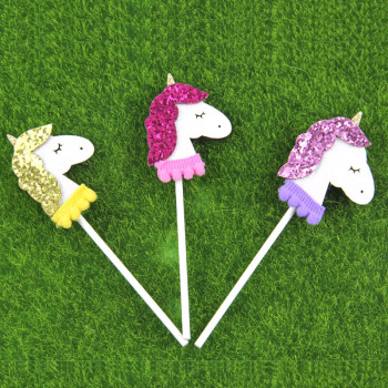 烘焙蛋糕装饰闪粉无纺布独角兽生日派对纸杯蛋糕插件插卡