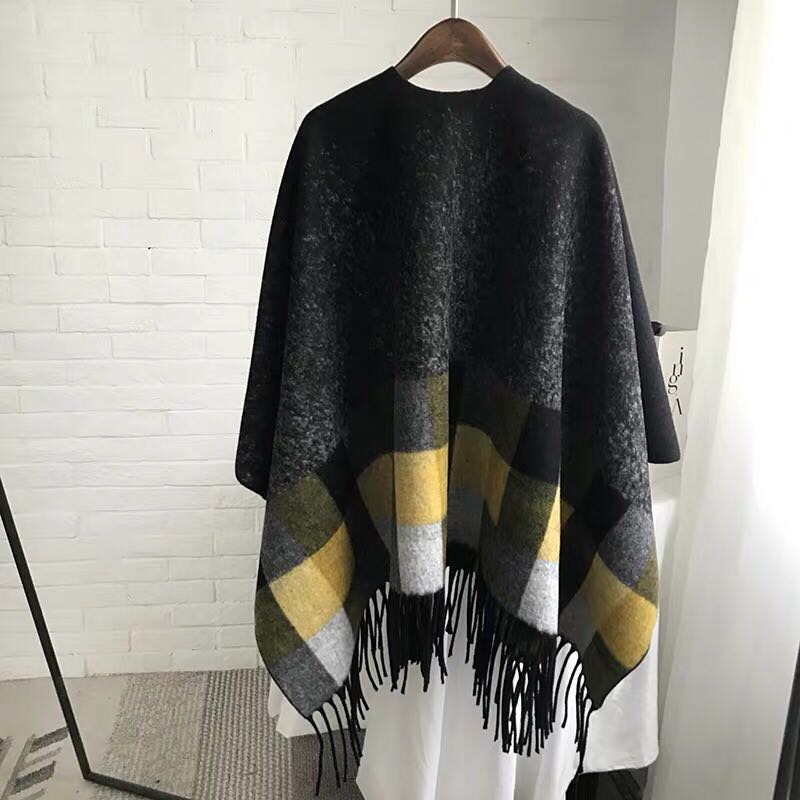 Women's Fashion Trend Casual Plaid Patchwork Color With Shawl Cape details Picture