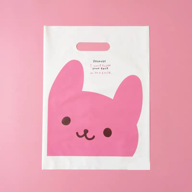 批发可爱卡通服装店袋子塑料包装袋光滑礼品袋印logo字手拎饰品袋