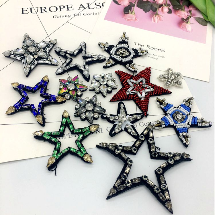 High Quality Hollow Star Lace Applique Crystal Diamond Hand Nailed Bead Patch Patch Diy Hat Clothing Accessories Specification drawing