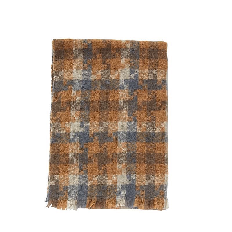 Close-up of plaid blend scarf texture and weave
