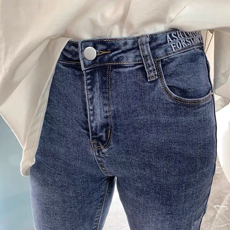 小脚裤女显瘦显高破洞毛边九分铅笔裤潮细节图