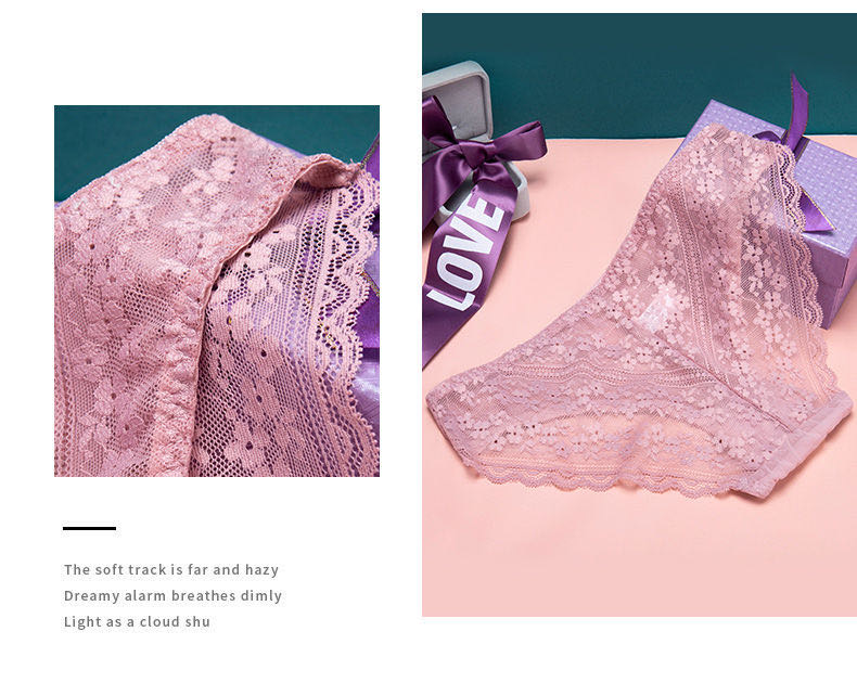 Sexy Hot Transparent Hollow Low-Waist Ultra-Thin Lace Underwear Women's Cotton Crotch Briefs details Picture