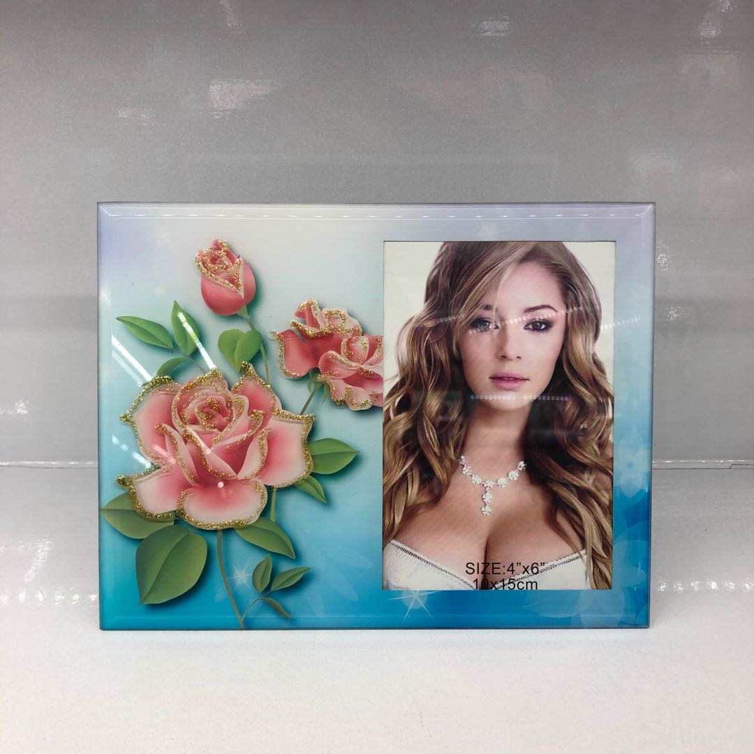 东航工艺摆件礼品礼物东航工艺摆件礼品礼物单侧花朵玻璃相框家居装饰工艺品摆件图