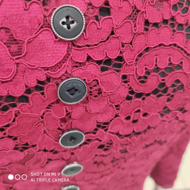 Wine red lace high-end dress details Picture