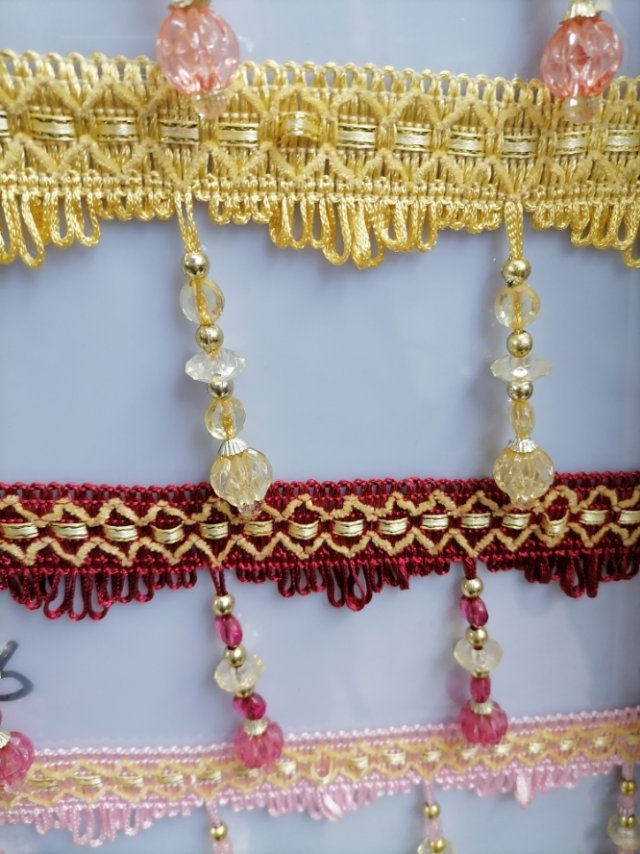 Crystal Curtain Lace Tassel Hanging Fringe Decorative Lace Gold Beads Dragon Beard Curtain Head Decoration Specification drawing