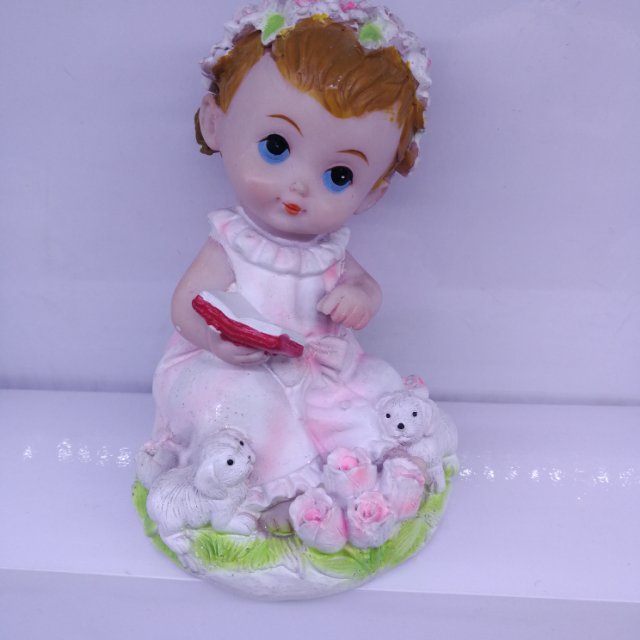 头顶花圈女娃娃摆件树脂工艺品家居金顺1