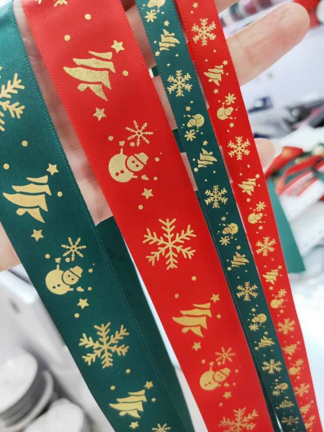 浙江金华义乌三顶织带 烫金圣诞涤纶带  礼盒包装工艺品 蝴蝶结细节图