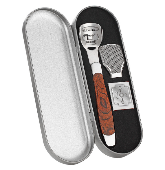 彩木柄脚皮刨不锈钢刮脚刀修脚去死皮搓脚皮工具套装