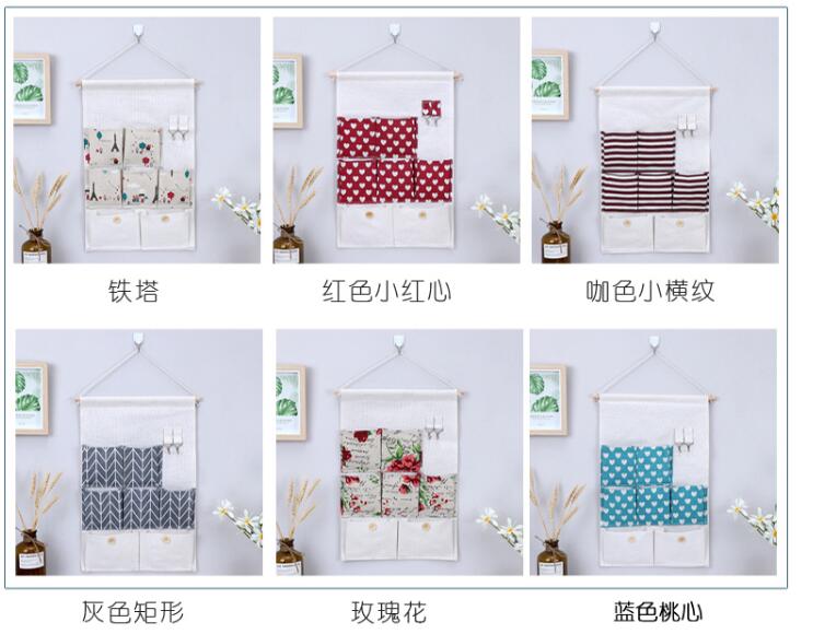 Linen hooks, 7 bags of household cotton and linen storage hanging bags, fabric door rear miscellaneous storage bags, student dormitory storage hanging bags can be customized