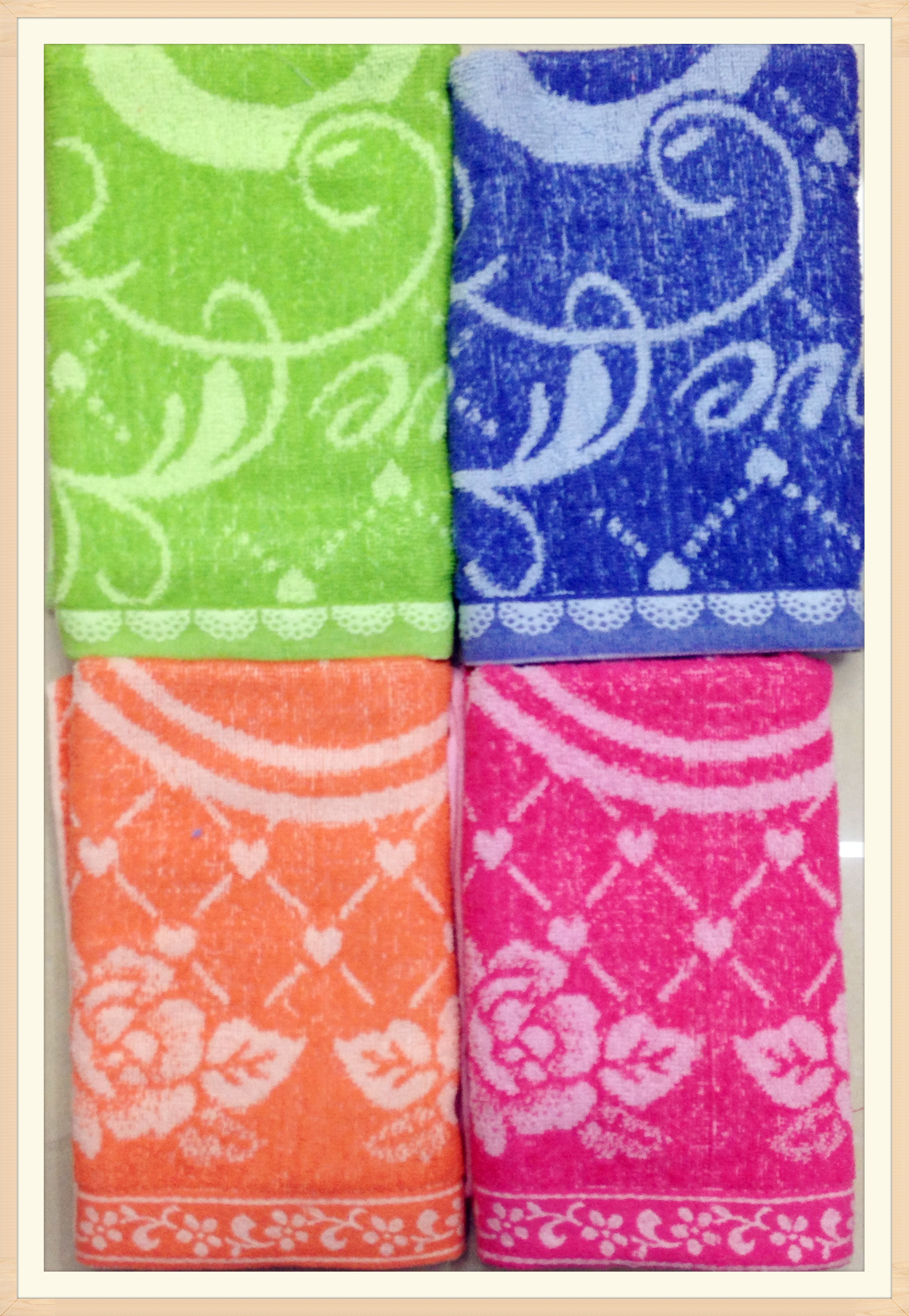 Colored wool flower bath towels, pure cotton plain jacquard striped towels, supermarket daily gift towels, wholesale and customization log details Picture