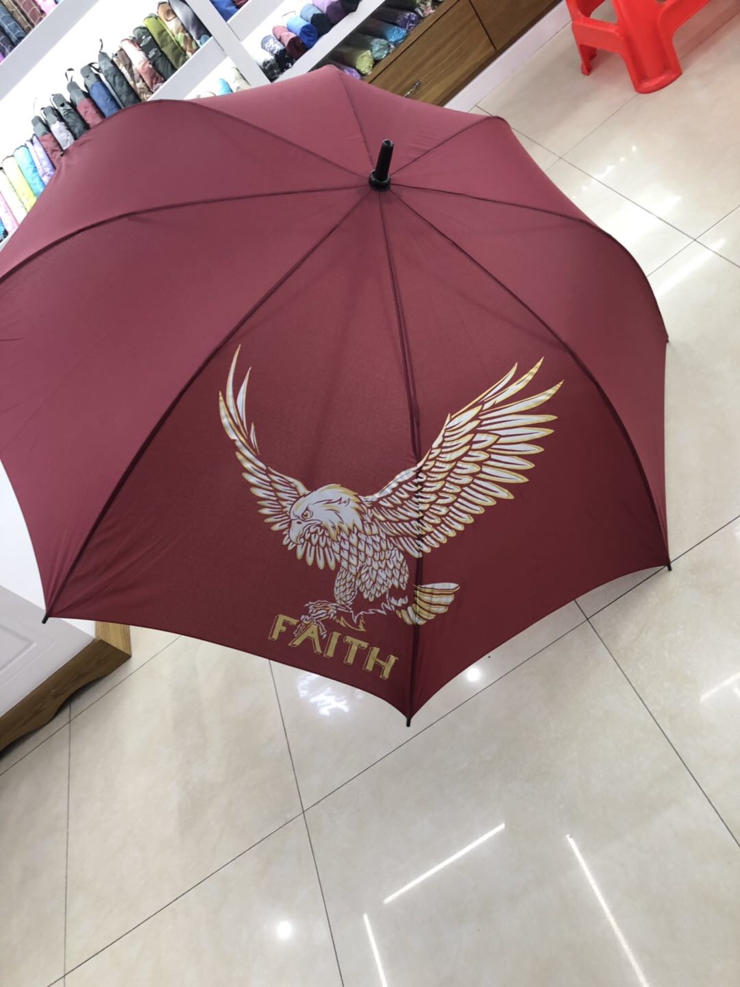 Faith Eagle Pattern Rain And Sunshine Long Umbrella Specification drawing