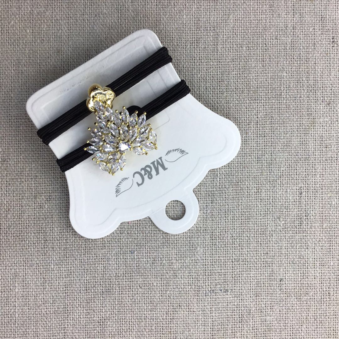Korean-style diamond-encrusted angel wings double-strand nylon black rubber band details Picture