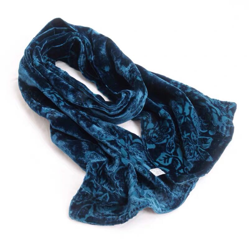 Double Silk Velvet Low-Key Temperament Lake Blue Scarf Autumn And Winter Warm Neck Protection Mulberry Silk Silk Scarf