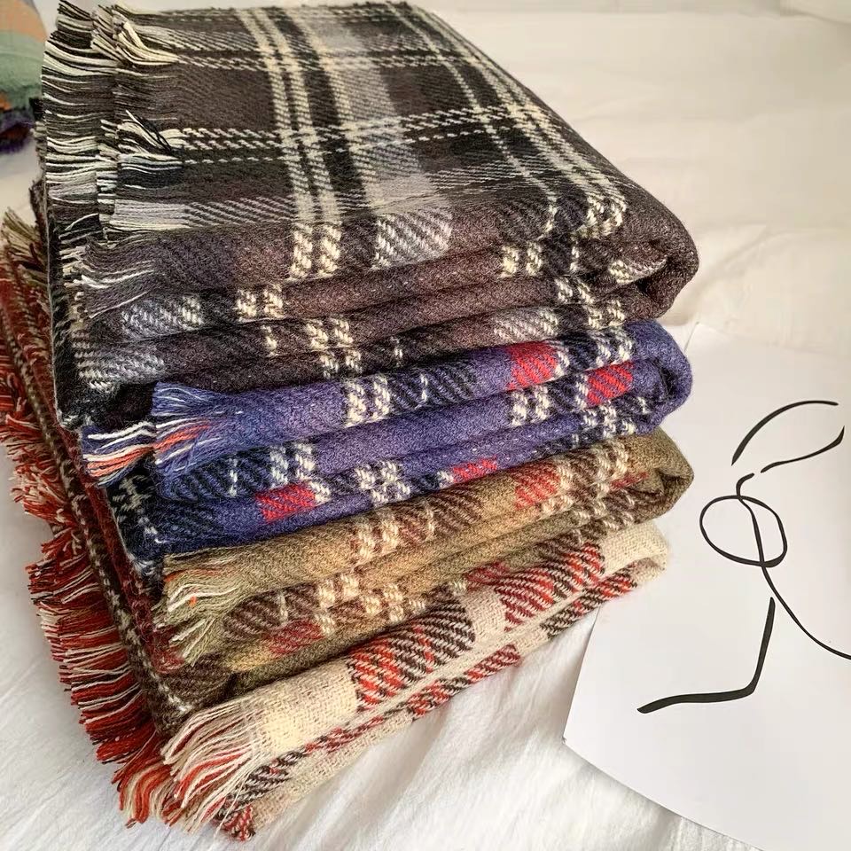 Plaid Scarf Fringe Multi-Color Option Lovely Student Korean Version