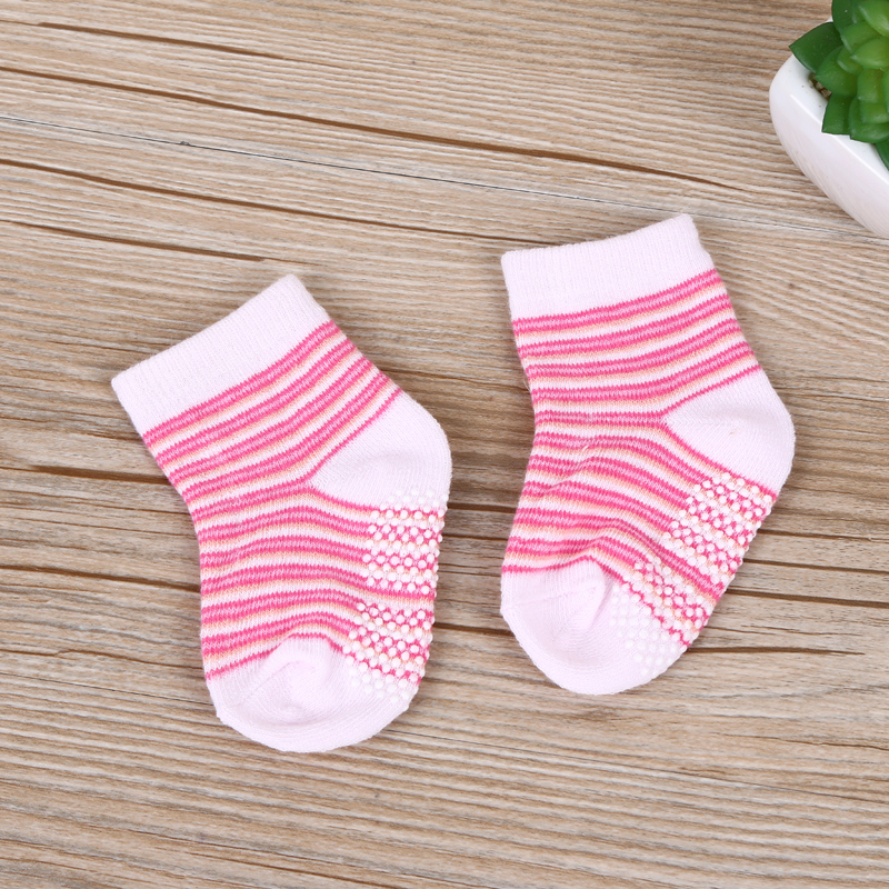 童袜粉色多条纹白袜口舒适透气宝宝袜详情图1