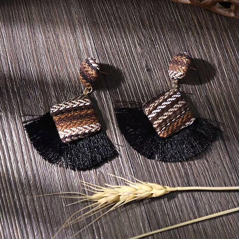 Fashionable and vacate-style dazzling earrings, geometric rhombus woven tassel earrings, 66 elegant and new Specification image