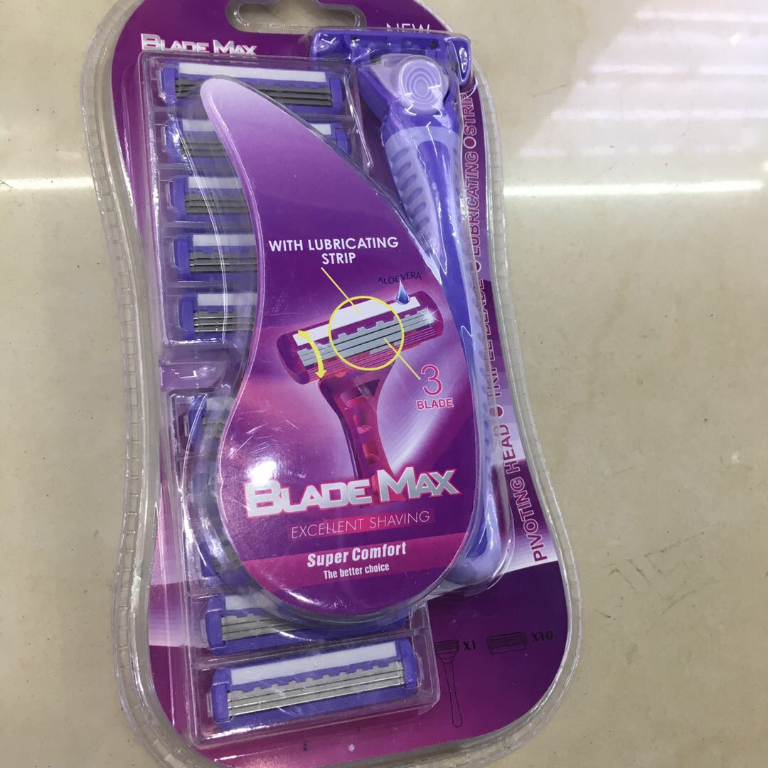 紫色一次性剃须刀带10个刀头3层不锈钢刀片颜色可选细节图