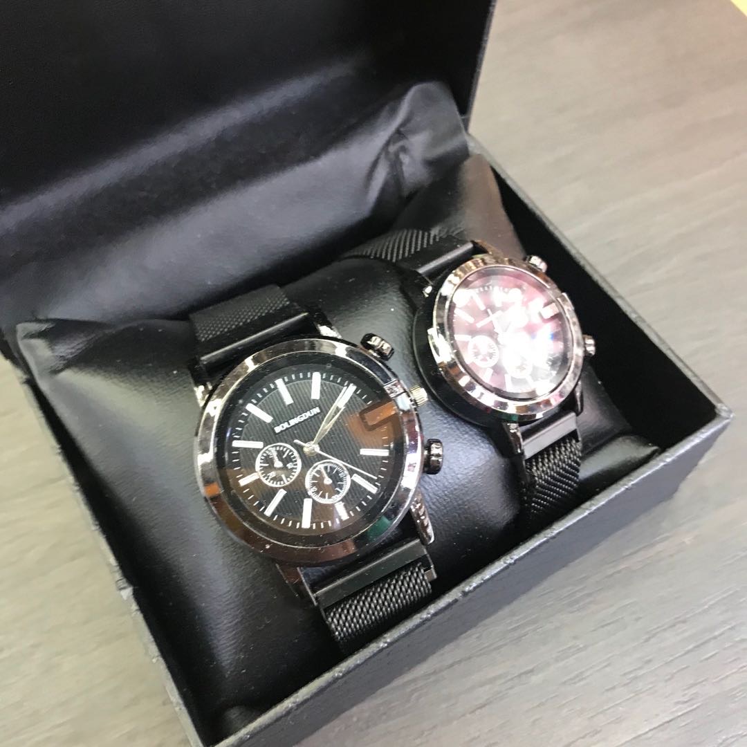 A pair of waterproof quartz women's watches, simple and elegant, luminous couple watches, Swiss men's suction strap, black sports Specification image