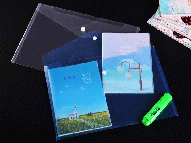 Transparent plastic file bag, A4 large size, snap button, office archives, test papers, materials, resume with soft binding, test papers, examination details Picture