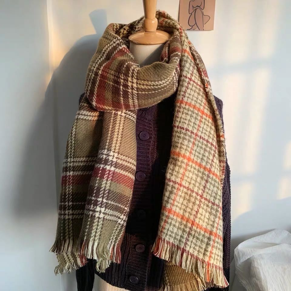 Double Checked Scarf Warm Shade Shawl Warm Autumn And Winter Scarf Specification drawing