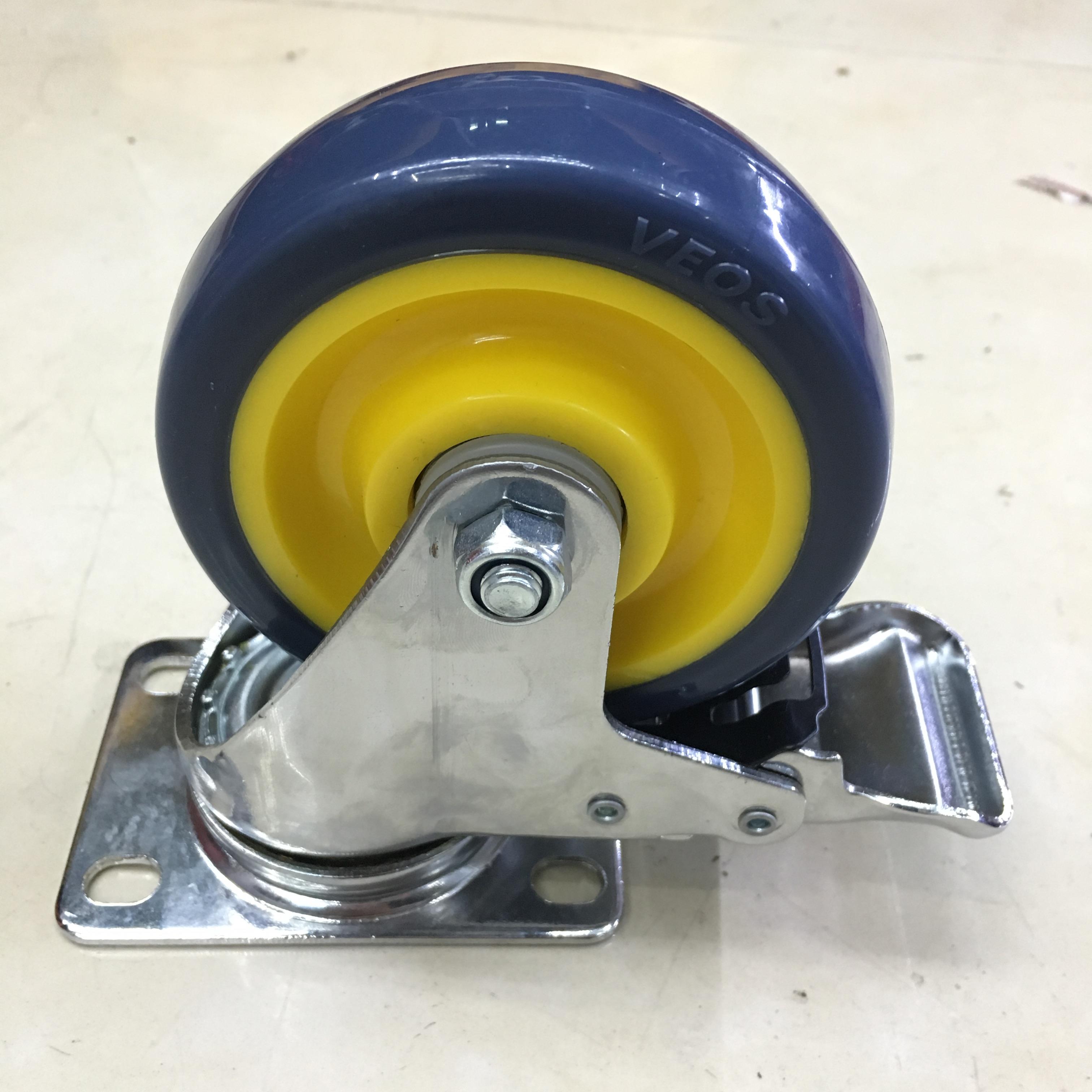 工业重型塑芯橡胶脚轮实心万向带刹车轮子静音耐磨图