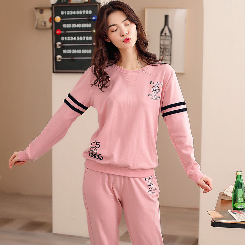 Pajamas Women Spring Pure Cotton New 2020 Long-Sleeved Sports Leisure Loose Home Suit Autumn And Winter Cotton Two-Piece Set Specification drawing