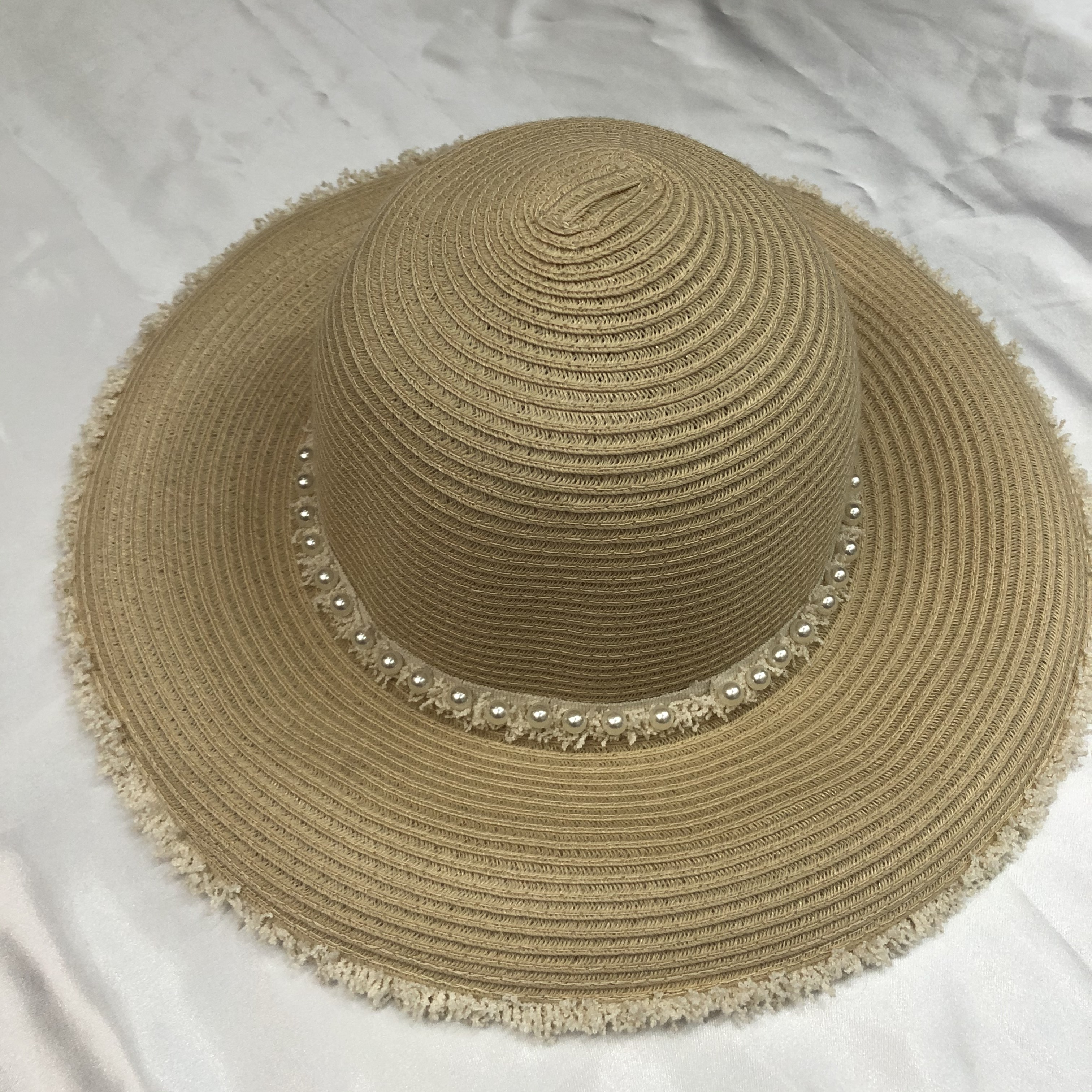 Hat Women Summer Pearl Straw Hat Travel Small Flat Sunshade Straw Hat Casual English Top Hat