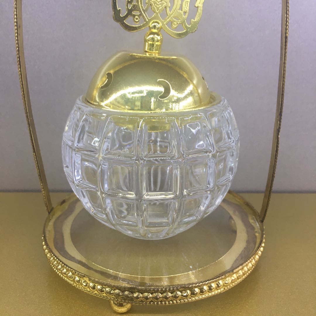 HL-5 提篮香炉水晶铁艺镀金香炉 玻璃装饰香炉细节图